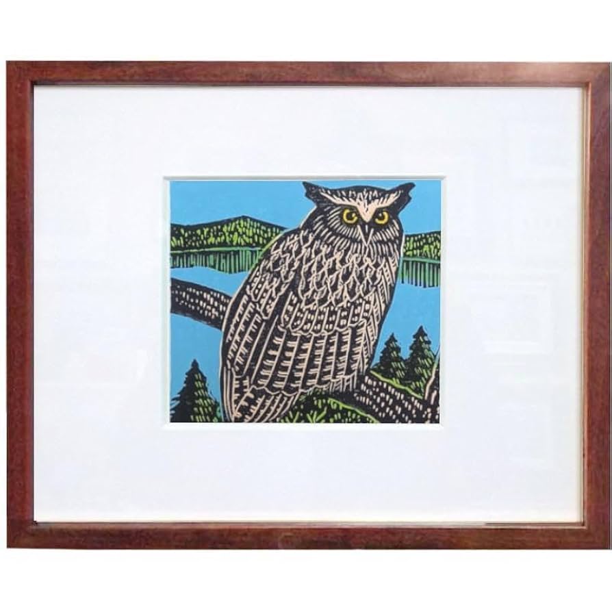 き*み様 手島圭三郎　木版画　「シマフクロウ・冬」　額なし 手島圭三郎 『しまふくろう・冬』 木版画 - 北海道画廊